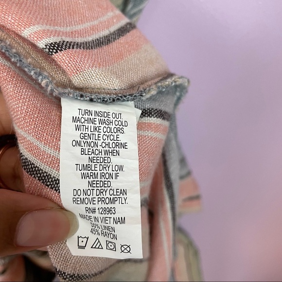 Indigo Rein Multicolor Linen Blend Striped Button V-Neck Midi Dress XS - Picture 9 of 10